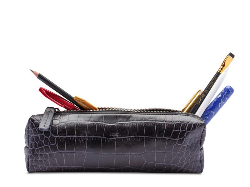 Bosca Vintage Crocco Pencil Pouch Svarta | SEQAV41881