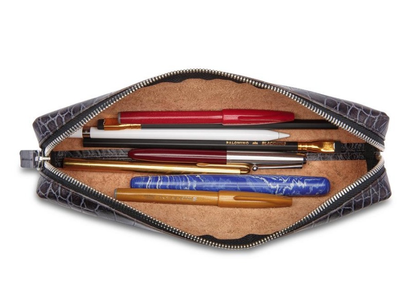 Bosca Vintage Crocco Pencil Pouch Svarta | SEQAV41881